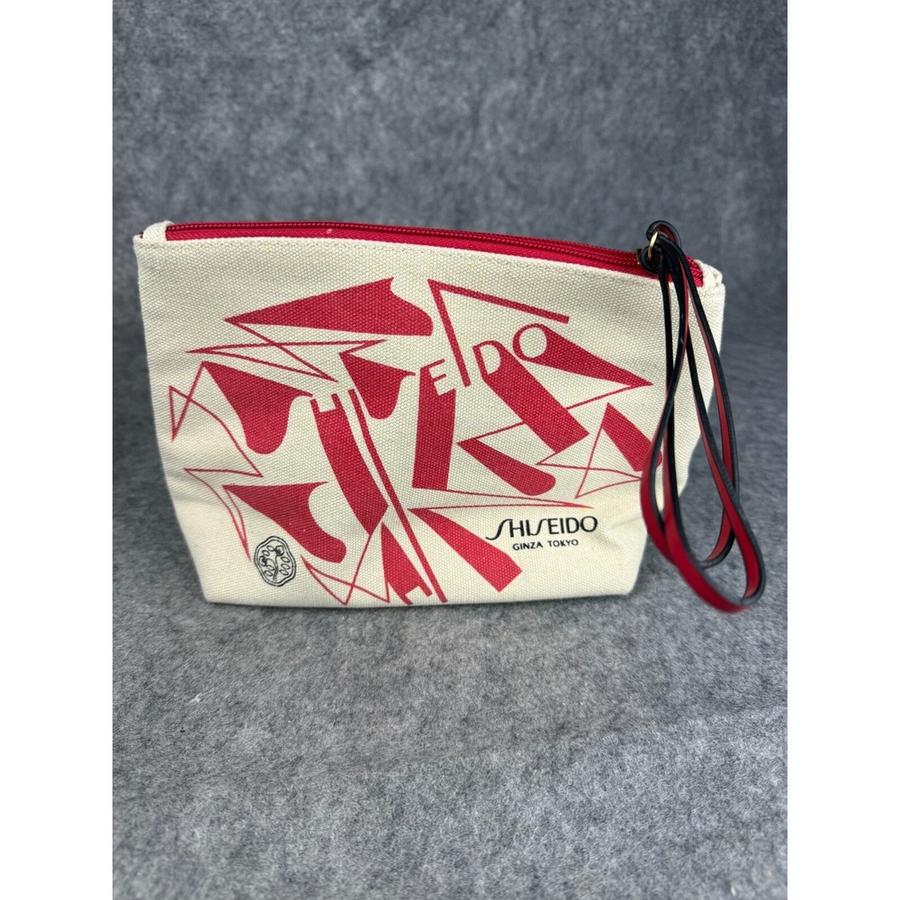 Shiseido Ginza Tokyo Makeup Cosmetic Bag Pouch Zipper Red Canvas